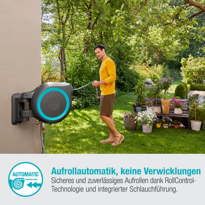 Wandschlauchbox Rollup XL türkis 35 m schwenkbar Bewässerung für Gärten inkl. Schlauch Montagehilfe 1863020