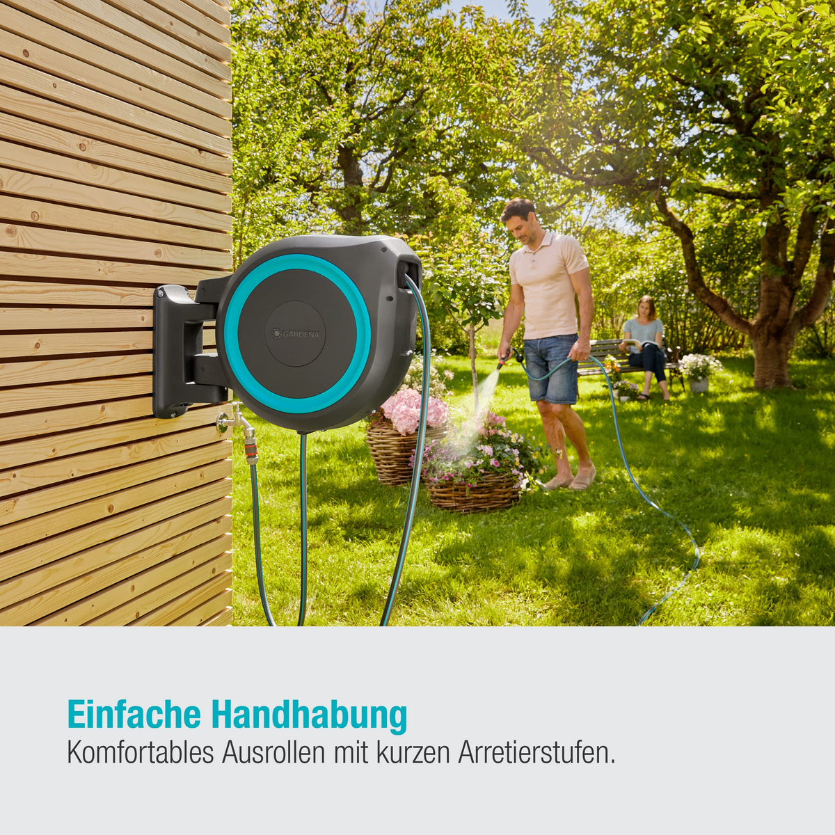 Wandschlauchbox Rollup XL türkis 35 m schwenkbar Bewässerung für Gärten inkl. Schlauch Montagehilfe 1863020