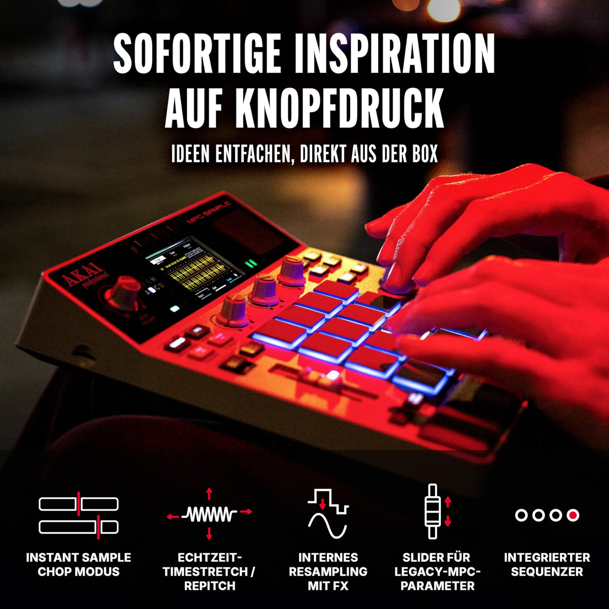 MPC Sample tragbarer Sampler Standalone Akku USB C Lautsprecher Mikrofon Sampling Sequencing Musikproduktion