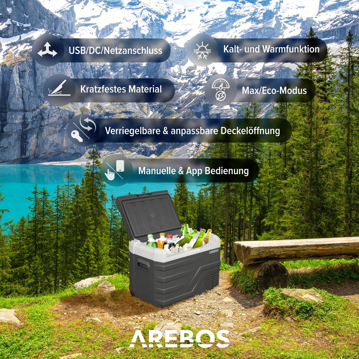 Kompressor Kühlbox 35 Liter App Smart Steuerung USB bis -20°C 12V 24V 230V Auto LKW Camping Boot Wohnmobil