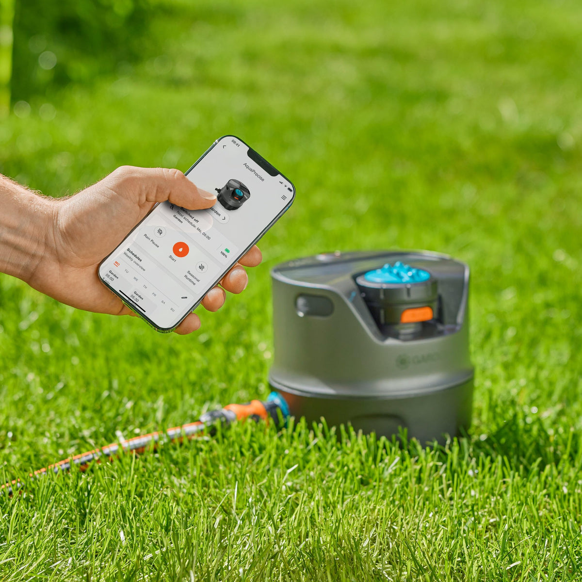AquaPrecise Bewässerungssystem für Rasenflächen bis 320 m² solarbetrieben Wasserverteilung Bluetooth 16000 20
