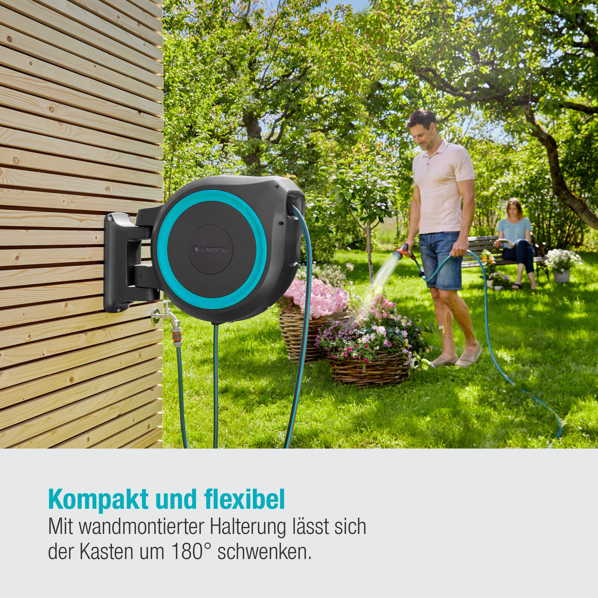 Wandschlauchbox Rollup XL türkis 35 m schwenkbar Bewässerung für Gärten inkl. Schlauch Montagehilfe 1863020