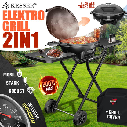 Elektrogrill 2in1 Tischgrill und Standgrill, 2400 W, Thermostat, Antihaftbeschichtung, für innen und außen