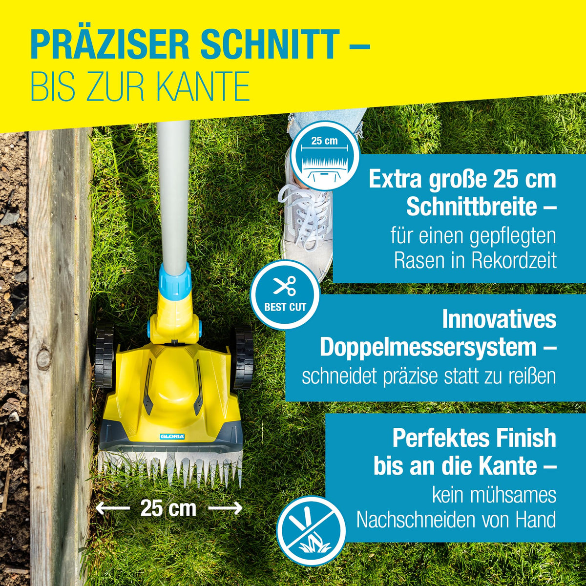FineCut 18V Set, Rasentrimmer mit Akku, Rasenkantenschneider und Grasschere 25 cm, ideale Mähroboterergänzung