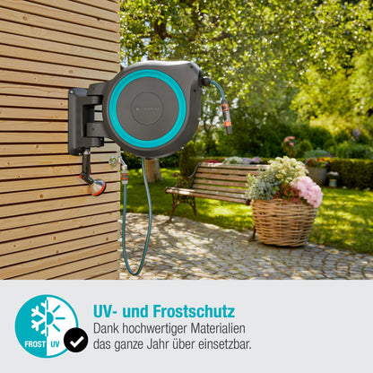 Wandschlauchbox Rollup XL türkis 35 m schwenkbar Bewässerung für Gärten inkl. Schlauch Montagehilfe 1863020