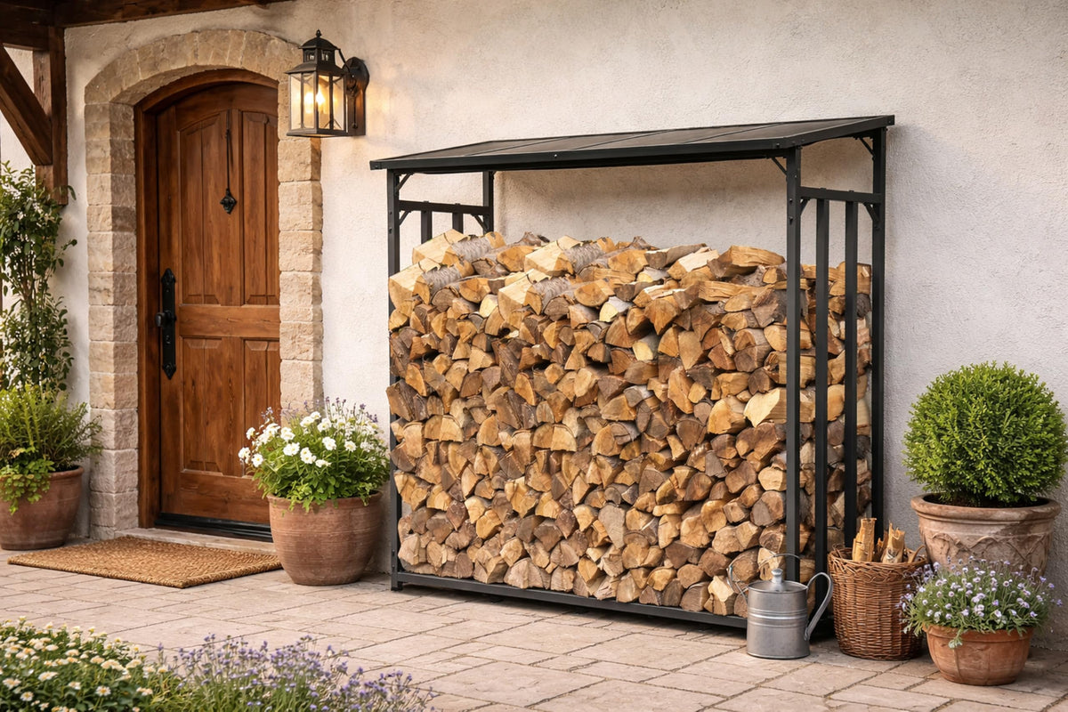 Metall Kaminholzregal außen 185x70x185 cm Pro 40 mm Stahlprofil Anthrazit wetterfest XXL 2,3 m³ Stapelhilfe