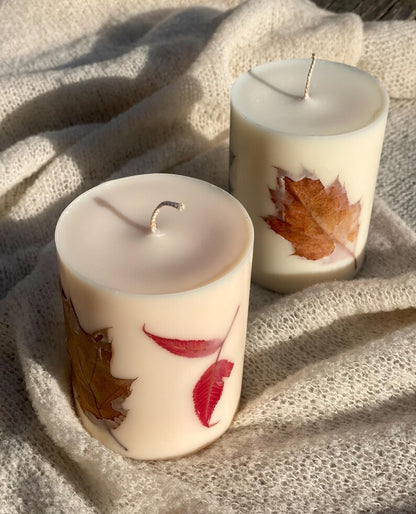 Herbst Blätter Sojawachs Stumpenkerze, Herbst Dekoration, 9x7.5 cm