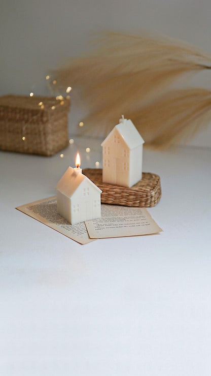 Weißes Haus Stumpenkerze 12x6 cm 8x6 cm Rapswachs