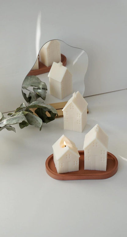 Weißes Haus Stumpenkerze 12x6 cm 8x6 cm Rapswachs