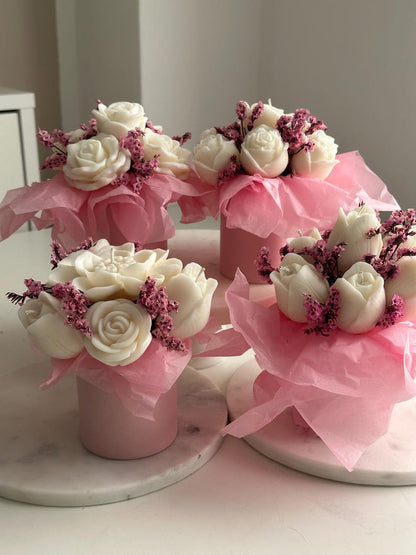 Rapswachs Kerzenstrauß mit Trockenblumen Tischdekoration Hochzeit 13-15 cm
