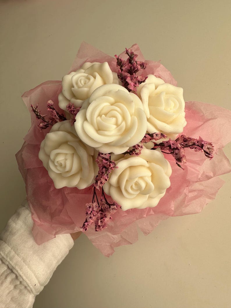 Rapswachs Kerzenstrauß mit Trockenblumen Tischdekoration Hochzeit 13-15 cm