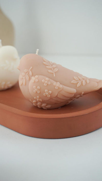 Skulpturkerze Vogel aus Rapswachs, handgemacht, neutral, 7,5 cm x 5 cm