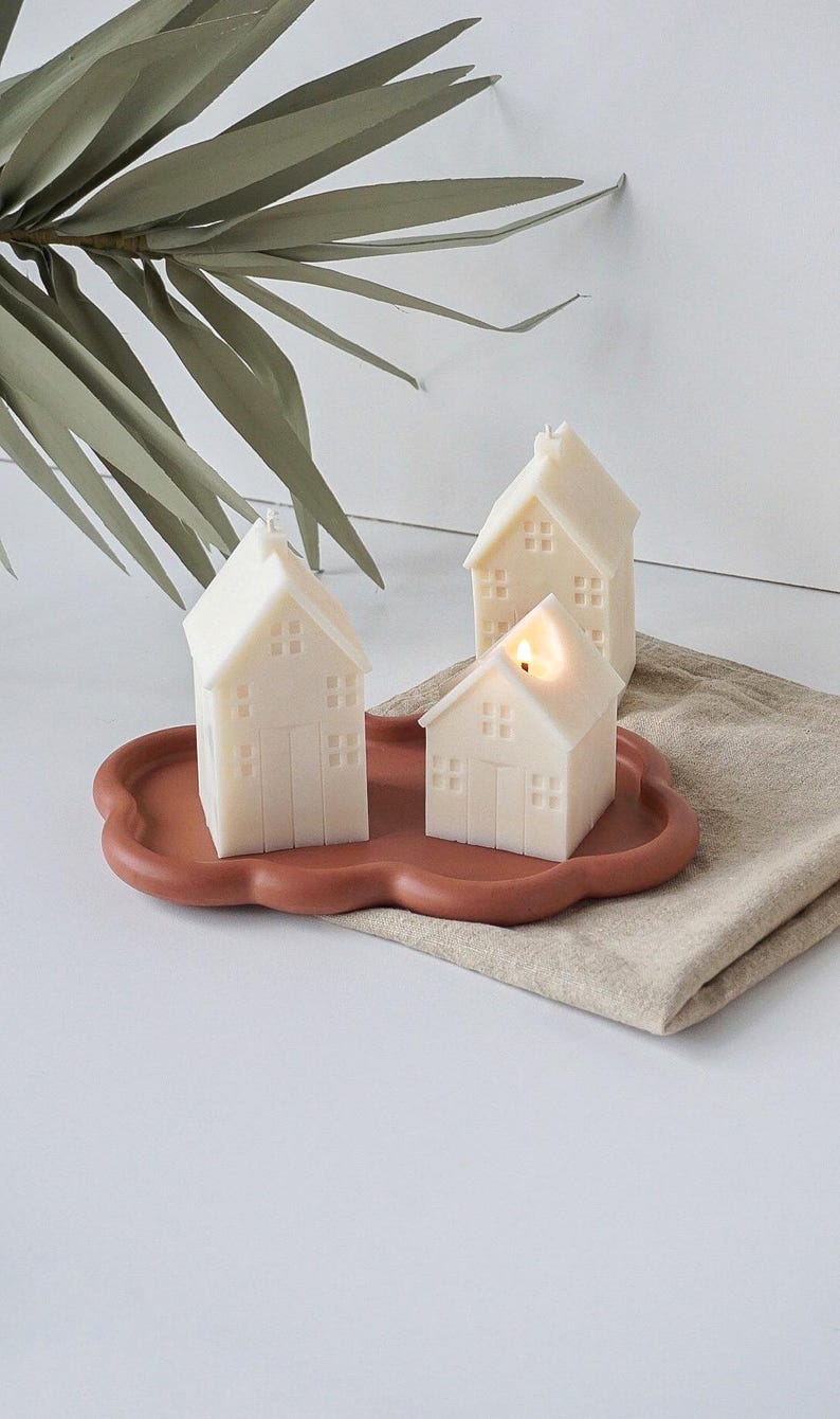 Weißes Haus Stumpenkerze 12x6 cm 8x6 cm Rapswachs