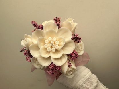 Rapswachs Kerzenstrauß mit Trockenblumen Tischdekoration Hochzeit 13-15 cm