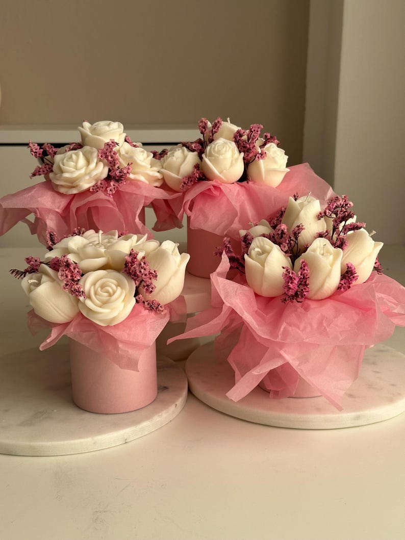 Rapswachs Kerzenstrauß mit Trockenblumen Tischdekoration Hochzeit 13-15 cm