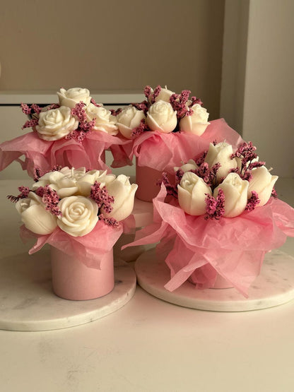 Rapswachs Kerzenstrauß mit Trockenblumen Tischdekoration Hochzeit 13-15 cm
