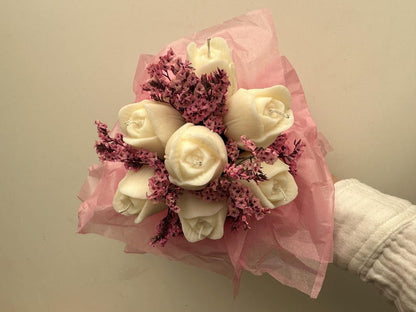 Rapswachs Kerzenstrauß mit Trockenblumen Tischdekoration Hochzeit 13-15 cm