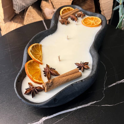 Betonkerze mit Sojawachs, Vanille-Toffee-Duft, 3 Dochte, 30 cm, Orange & Zimt