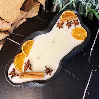 Betonkerze mit Sojawachs, Vanille-Toffee-Duft, 3 Dochte, 30 cm, Orange & Zimt