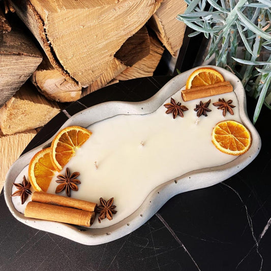 Betonkerze mit Sojawachs, Vanille-Toffee-Duft, 3 Dochte, 30 cm, Orange & Zimt