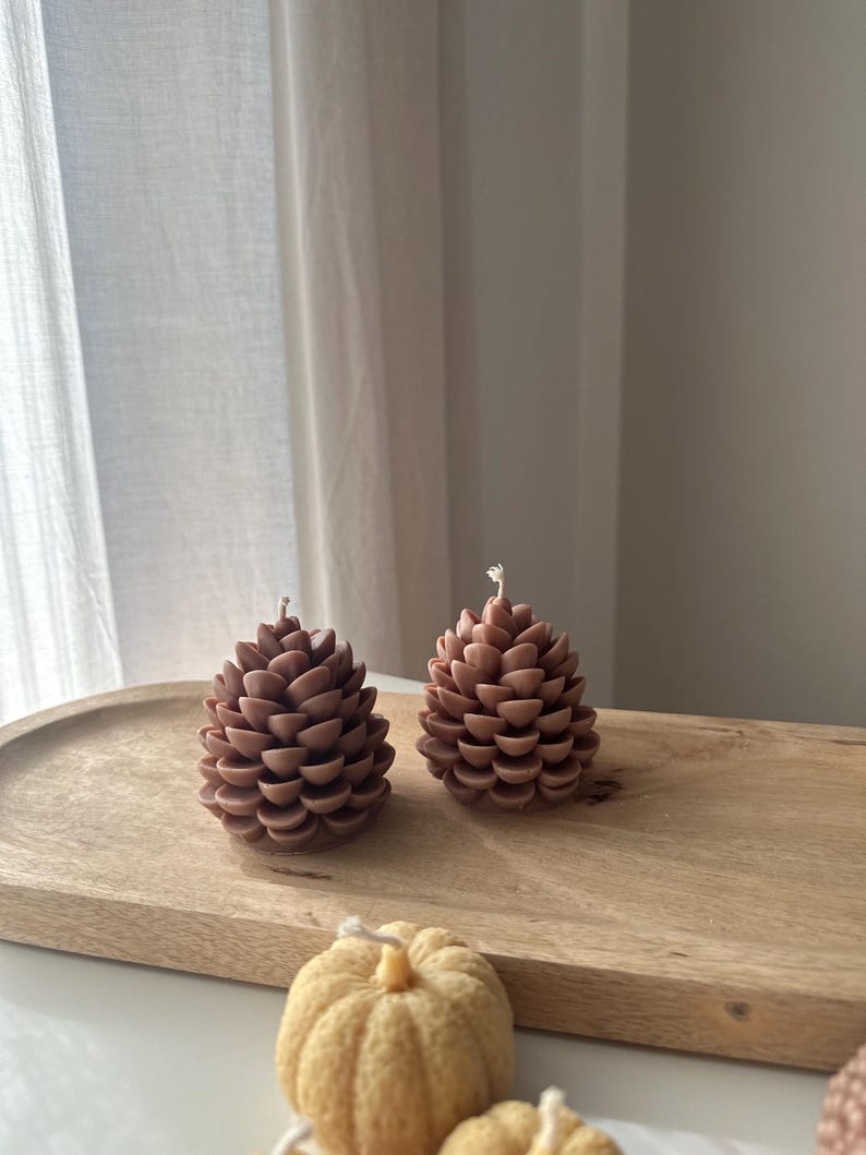 Tannenzapfen Kerze aus Rapswachs, 8cm Höhe, Herbst Winter Deko
