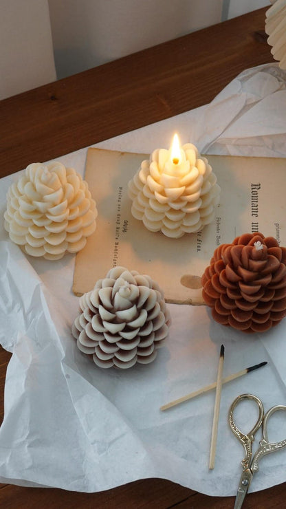 Tannenzapfen Kerze aus Rapswachs Kiefernzapfen Kerze Winter Deko Weiß Beige Schneeeffekt
