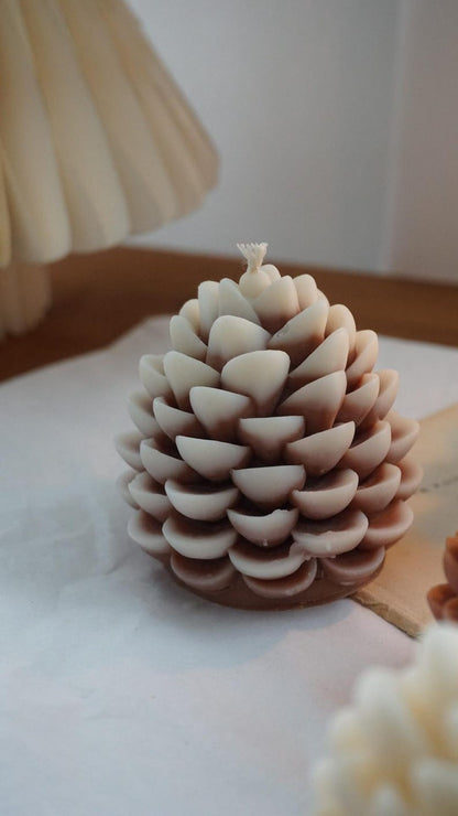 Tannenzapfen Kerze aus Rapswachs Kiefernzapfen Kerze Winter Deko Weiß Beige Schneeeffekt