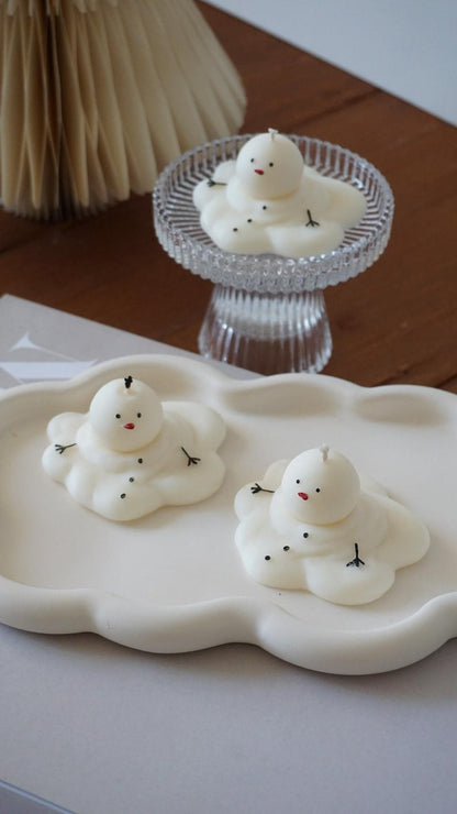 Handgemachte Winter Kerze Schneemann aus Raps Wachs 7x4cm