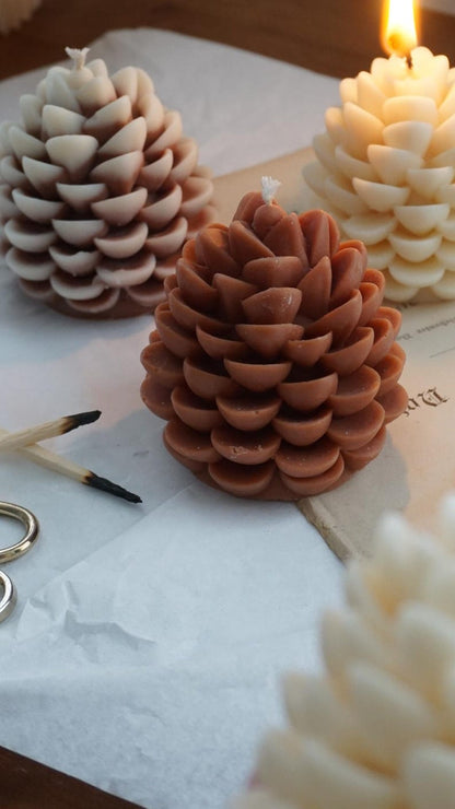 Tannenzapfen Kerze aus Rapswachs Kiefernzapfen Kerze Winter Deko Weiß Beige Schneeeffekt