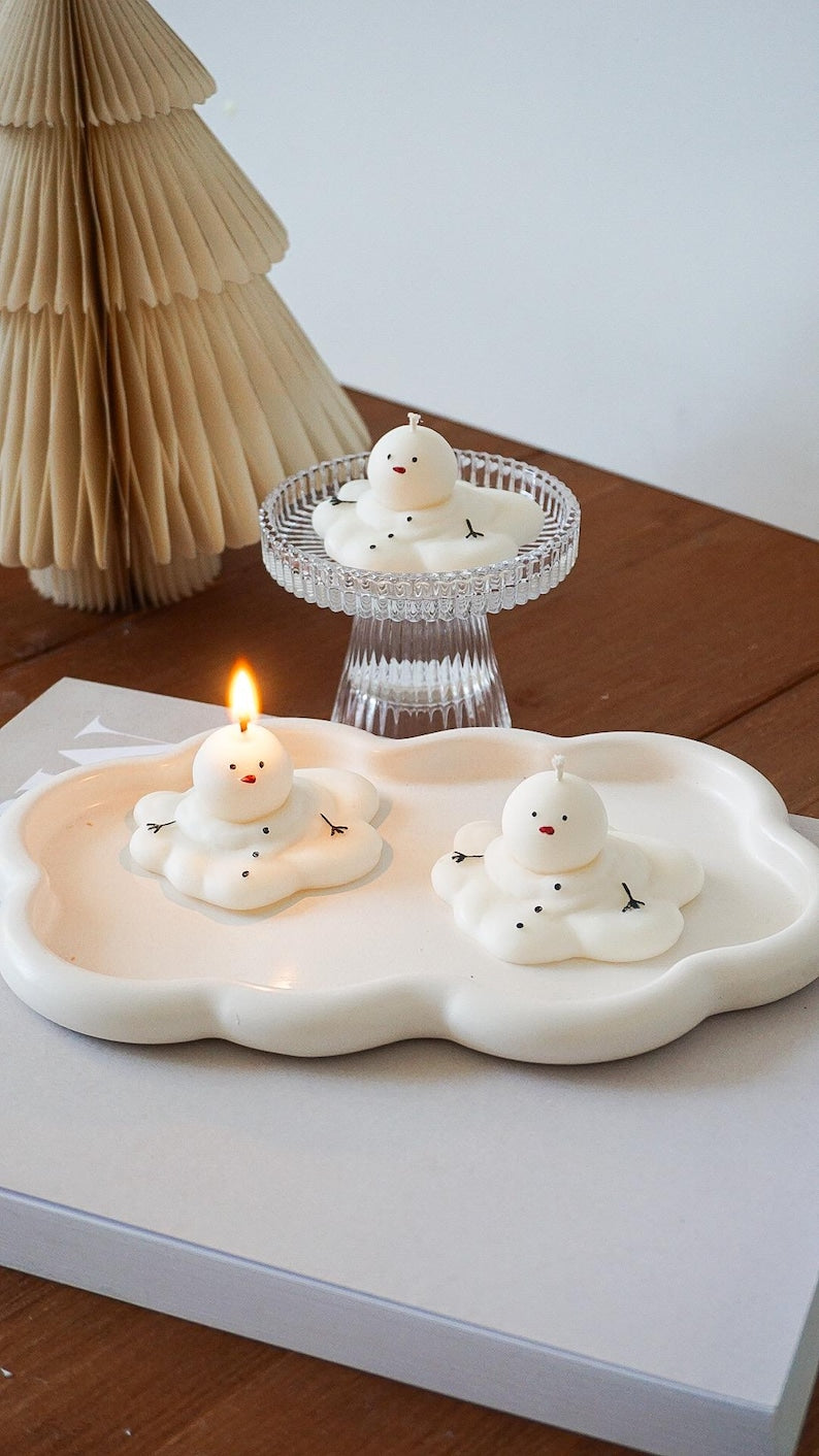 Handgemachte Winter Kerze Schneemann aus Raps Wachs 7x4cm