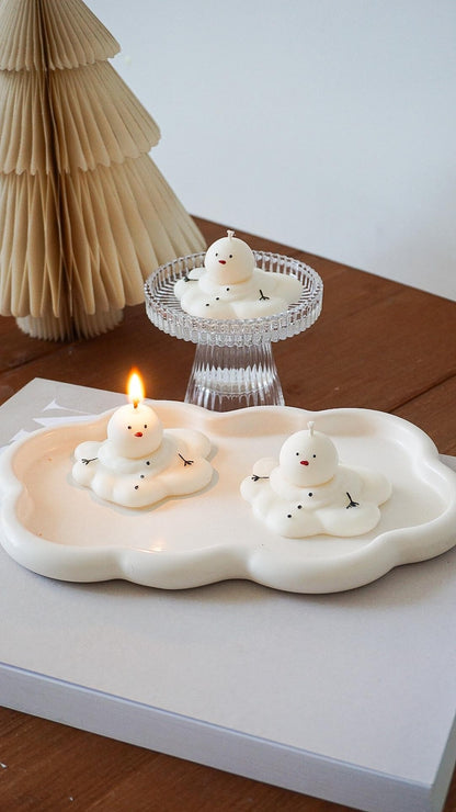 Handgemachte Winter Kerze Schneemann aus Raps Wachs 7x4cm