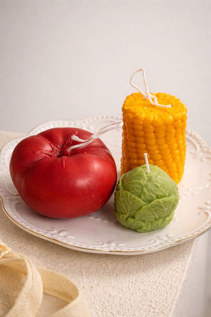 Sojawachs Pflanzenkerzen, Vegan, Handgefertigt, Gemüse-Dekoration, Naturnahes Design, 6-teilig