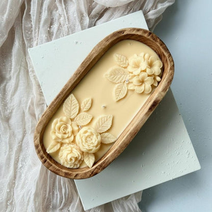3-Docht Große Florale Teigschale Kerze, 3D Rose Blume Duftende Olivgrün Gelbe Kerze, Sojawachskerze Blumen-Wohnkultur