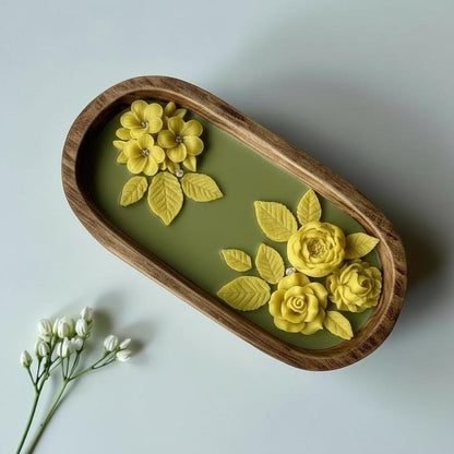 3-Docht Große Florale Teigschale Kerze, 3D Rose Blume Duftende Olivgrün Gelbe Kerze, Sojawachskerze Blumen-Wohnkultur