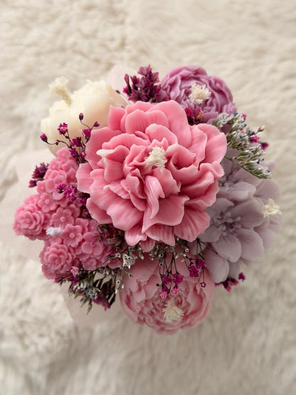 Blumenstrauß aus Kerzen mit Trockenblumen, Geschenk, 12x13 cm, Raps-Wachs