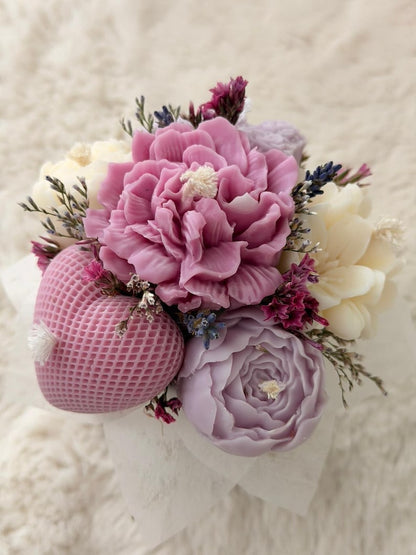 Blumenstrauß aus Kerzen mit Trockenblumen, Geschenk, 12x13 cm, Raps-Wachs