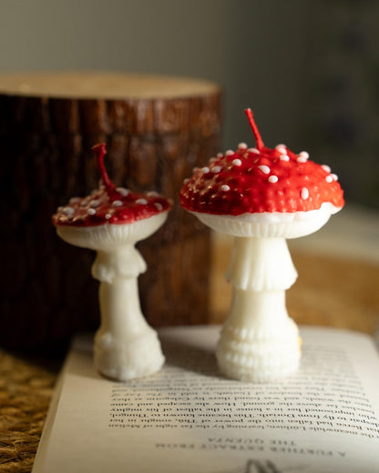Roter Pilz & Oyster Cluster Kerzen Set, Handgegossen, Dekorative Skulpturkerzen