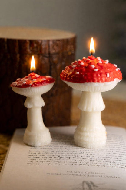 Roter Pilz & Oyster Cluster Kerzen Set, Handgegossen, Dekorative Skulpturkerzen