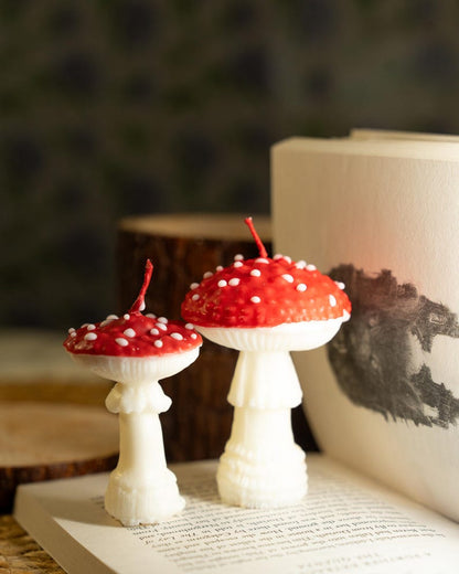Roter Pilz & Oyster Cluster Kerzen Set, Handgegossen, Dekorative Skulpturkerzen