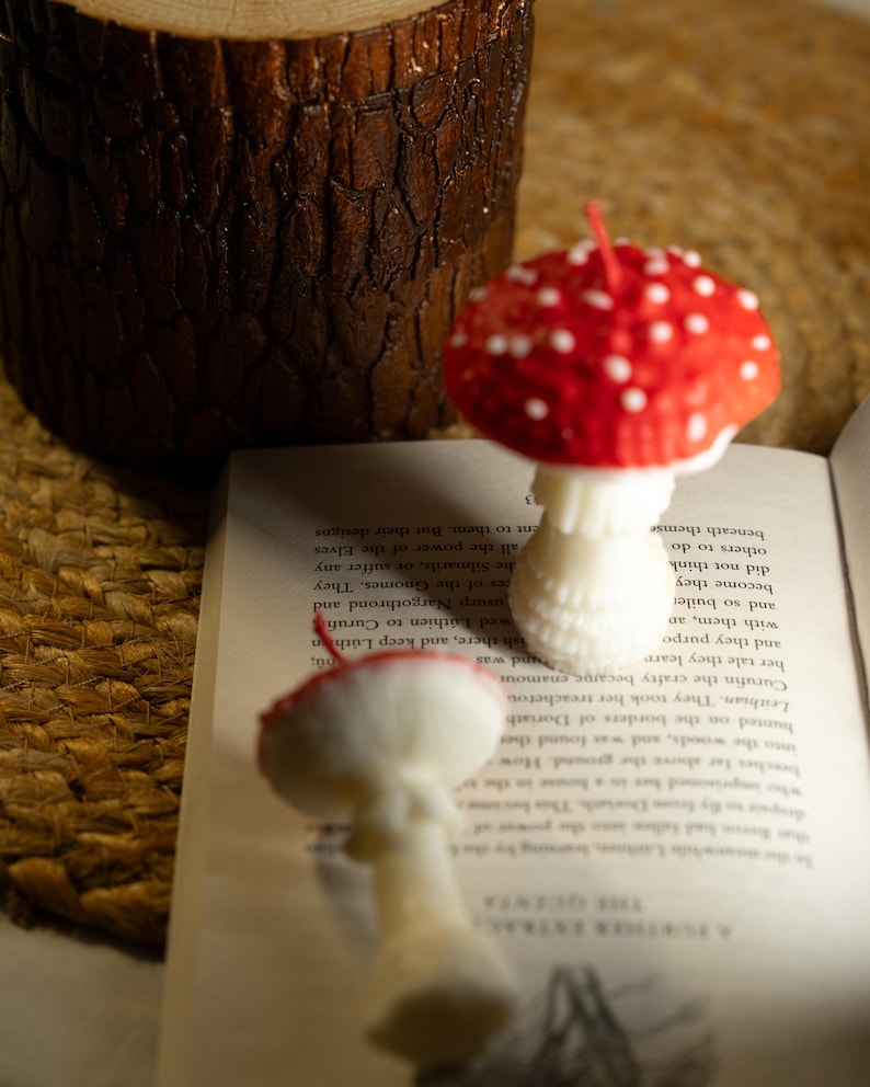 Roter Pilz & Oyster Cluster Kerzen Set, Handgegossen, Dekorative Skulpturkerzen