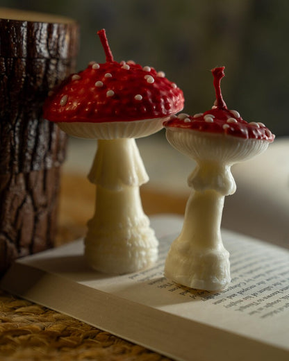Roter Pilz & Oyster Cluster Kerzen Set, Handgegossen, Dekorative Skulpturkerzen