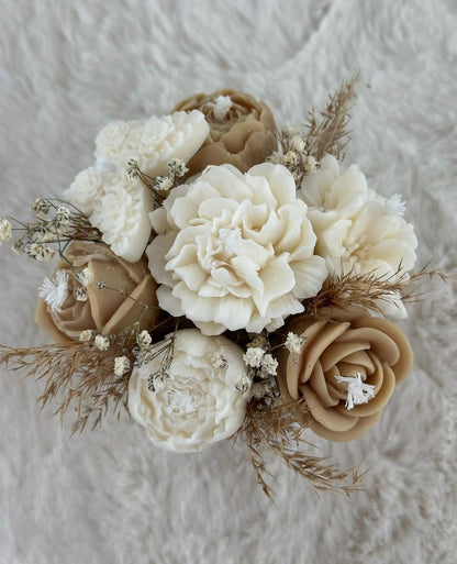 Blumenstrauß aus Kerzen mit Trockenblumen, Geschenk, 12x13 cm, Raps-Wachs