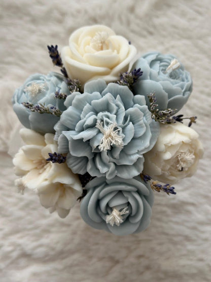 Blumenstrauß aus Kerzen mit Trockenblumen, Geschenk, 12x13 cm, Raps-Wachs