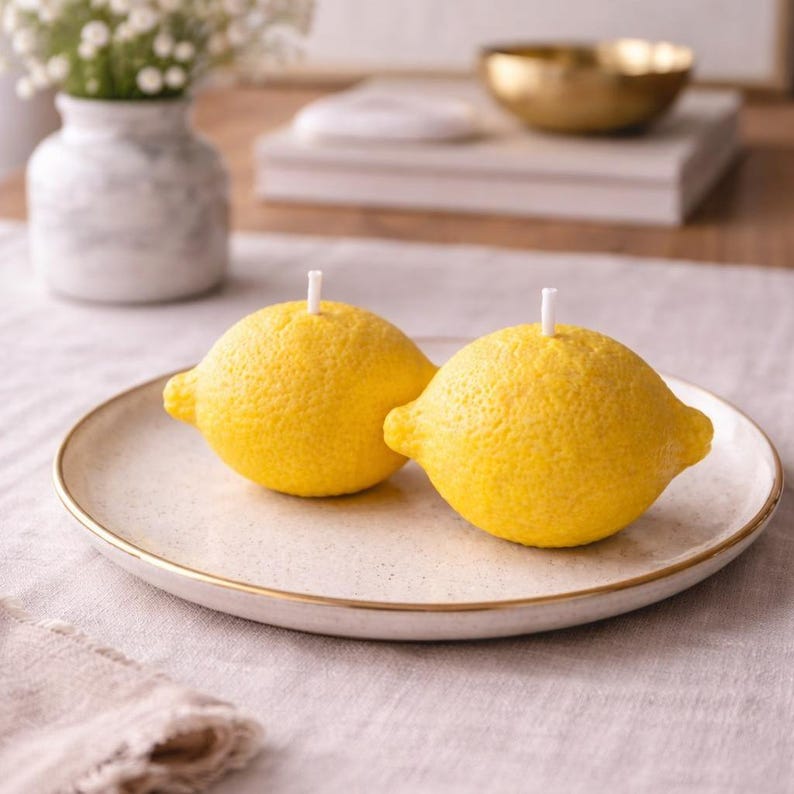 Zitronenkerze aus Rapswachs | Realistische Obstdeko | Gelb 6x5 cm