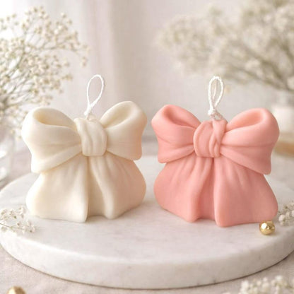 Handgegossene Schleifenkerze aus Rapswachs – Duftfreie Ribbon Candle – Ästhetische Deko-Kerze