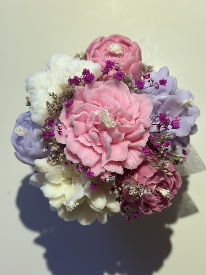 Blumenstrauß aus Kerzen mit Trockenblumen, Geschenk, 12x13 cm, Raps-Wachs