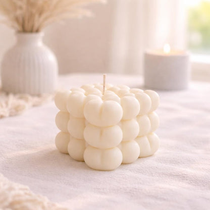 Herzförmige Bubble Kerze aus Rapswachs | Herz Design | Weiß Beige Rosa