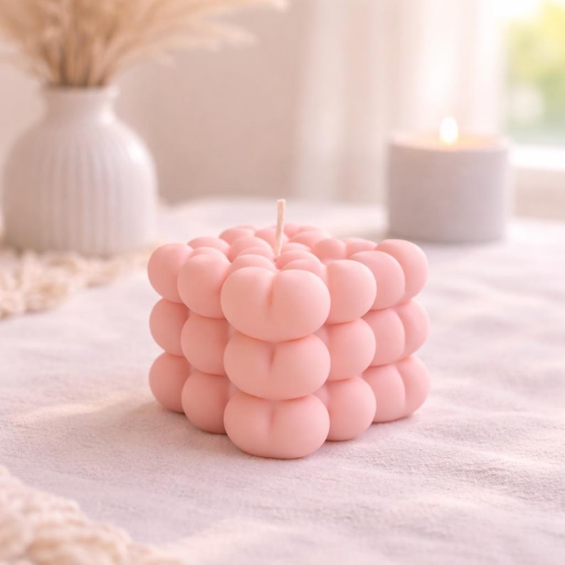 Herzförmige Bubble Kerze aus Rapswachs | Herz Design | Weiß Beige Rosa