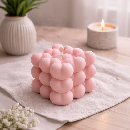 Herzförmige Bubble Kerze aus Rapswachs | Herz Design | Weiß Beige Rosa