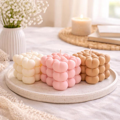 Herzförmige Bubble Kerze aus Rapswachs | Herz Design | Weiß Beige Rosa